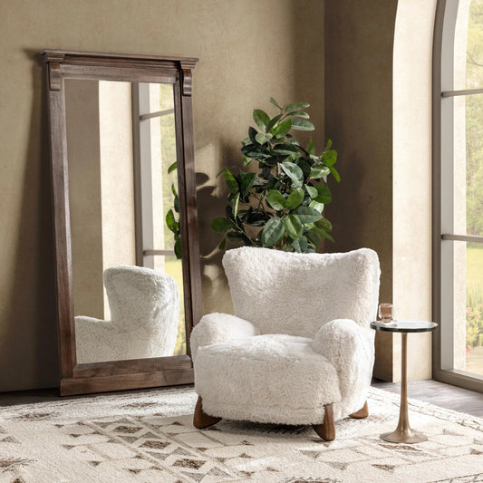 Riya Accent Chair by Classic Home in vanilla. Made from 100% polyester, ash wood in a eclectic & global style.