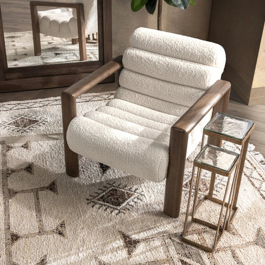 Dahlia Accent Chair by Classic Home in ivory fleece. Made from 100% polyester, rubberwood in a transitional style.