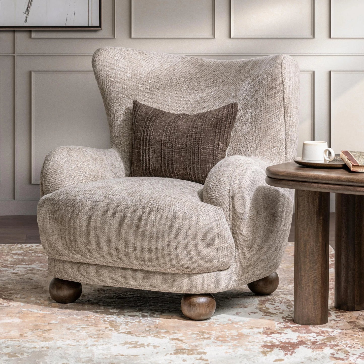 013 SI-2533240 | Lifestyle | Penelope Upholstered Chenille Fabric Accent Chair by Classic Home. Made from 100% polyester, ash wood in a unique style.
