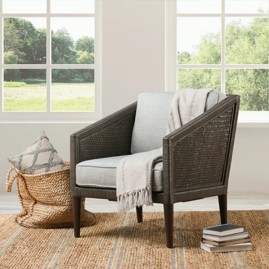 Kaitlin Wicker Accent Chair by Classic Home in pearl gray. Made from wicker, rattan in a transitional style.