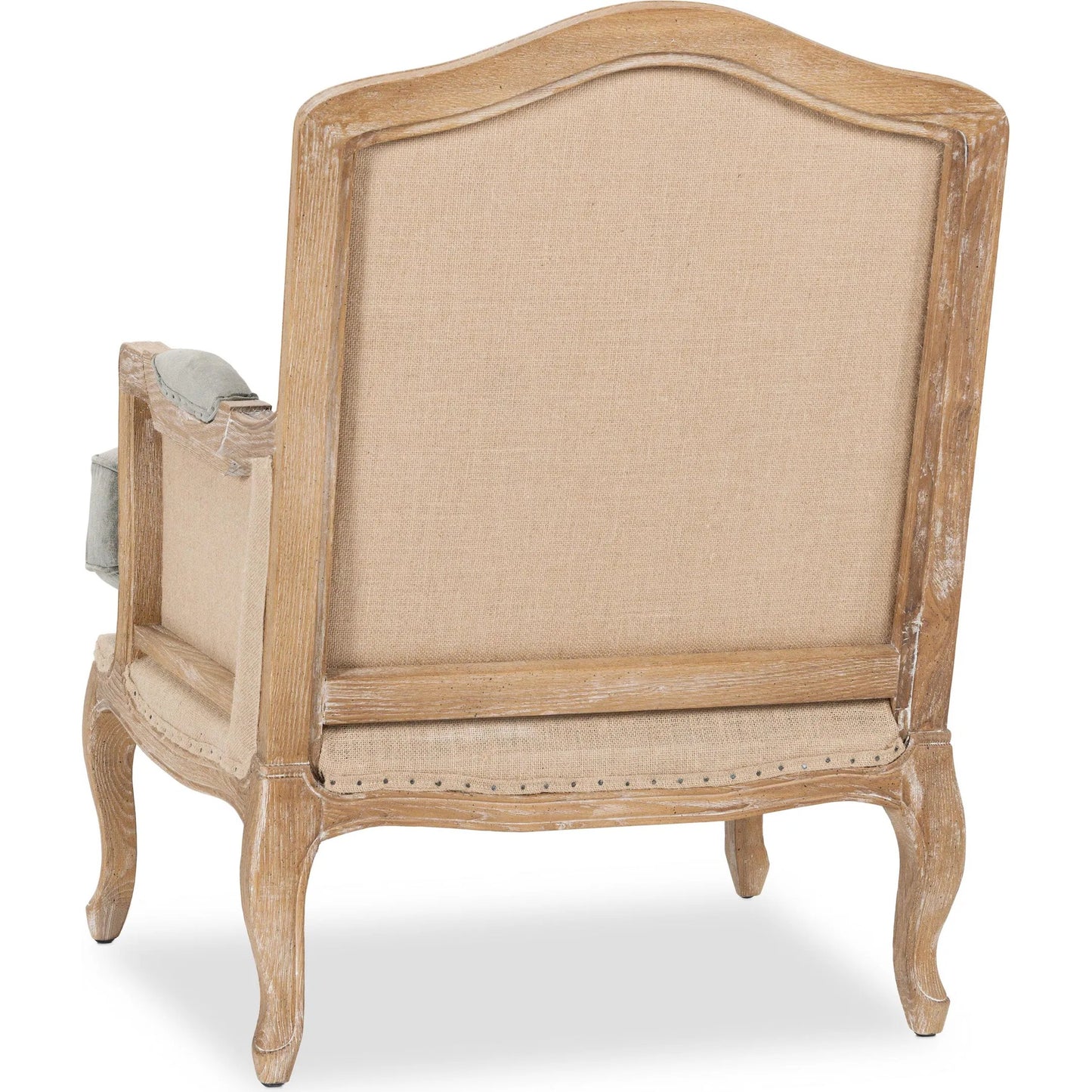 003 SR-897661 | Additional Silo | Brittani Club Chair by Classic Home in gray upholstery, natural distressed frame. Made from upholstery: 95% polyester 3% nylon 2% silk, 100% jute, oak wood legs in a cottage & farmhouse style.