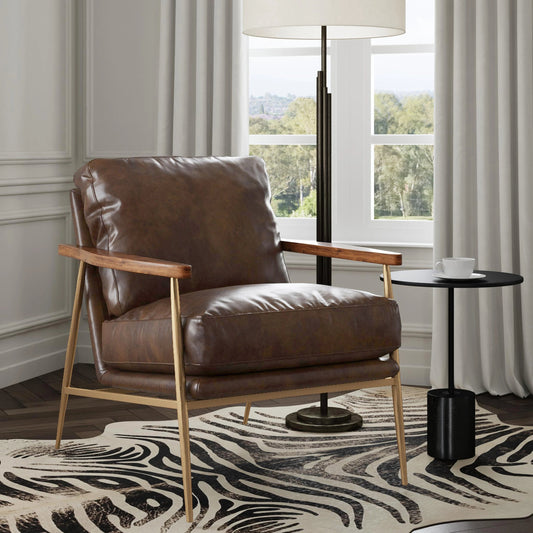 Arnold Leather Club Chair by Classic Home. Made from top grain leather upholstery, rubberwood, iron frame in a modern style.