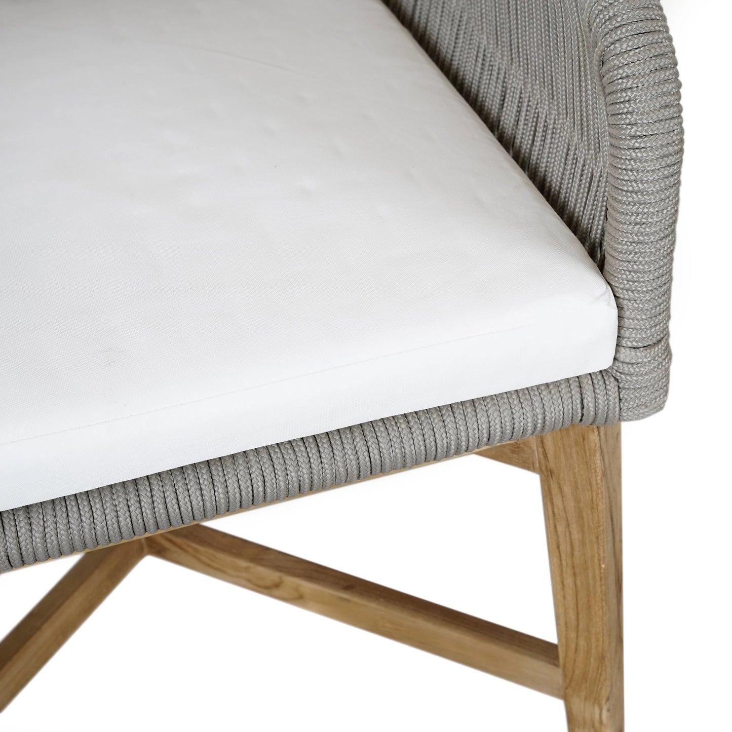 006 SI-2078798 | Closeup | Marley Outdoor Dining Chair by Classic Home in ash gray, brown. Made from teak wood, mango wood, 100% olefin in a cottage & farmhouse style.