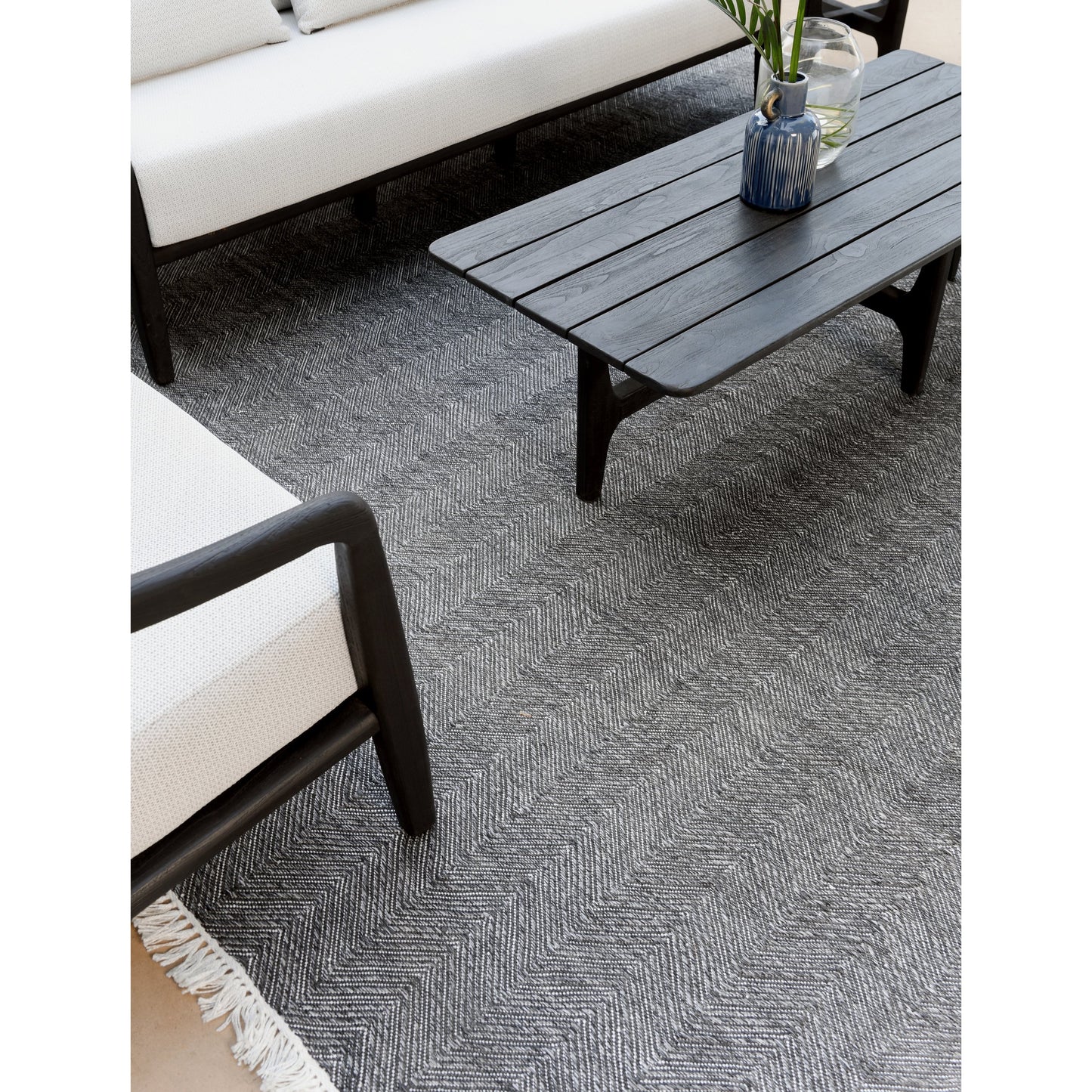 003 SI-2078805 | Closeup | Aria Outdoor Sofa by Classic Home in cream, black. Made from teak wood, wicker, 100% olefin in a modern style.