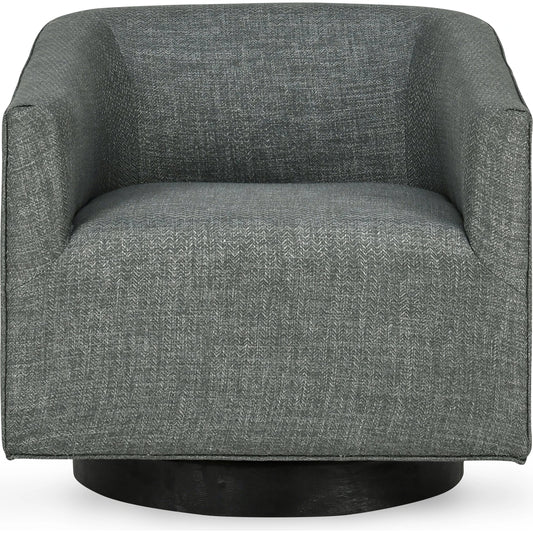 Leonard Swivel Accent Chair by Kosas Home in taupe gray and walnut. Made from 100% polyester, ash wood in a modern style.
