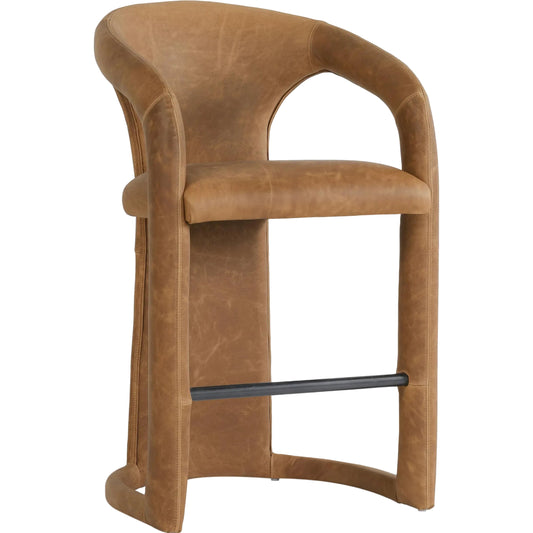 Archie 26" Distressed Leather Counter Stool by Classic Home in brown. Made from top grain leather, stainless steel in a transitional style.