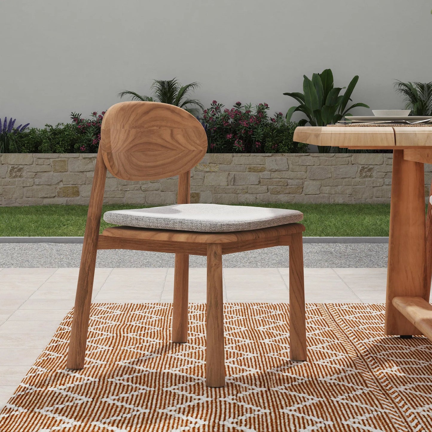 008 SI-2238926 | Lifestyle | Aston Natural Teak Outdoor Dining Chair by Classic Home in natural. Made from teak wood, 100% olefin in a transitional style.