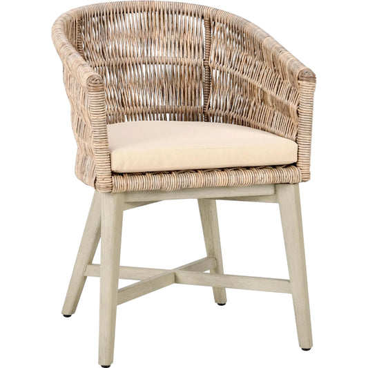 Collins Outdoor Dining Chair by Classic Home in natural, sand. Made from synthetic rope, 100% olefin, mahogany wood in a rustic style.
