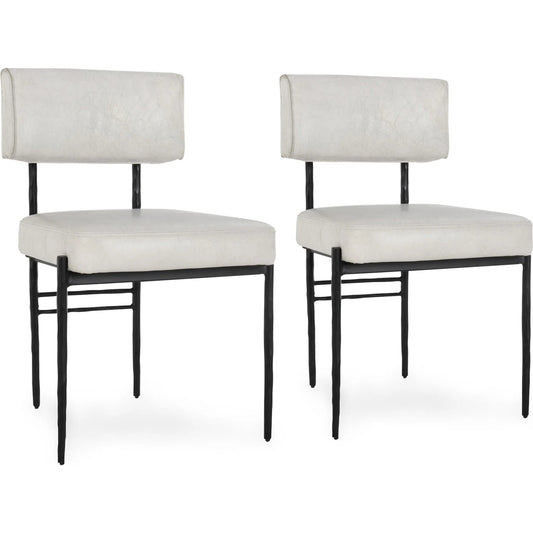 Kester Set of 2 Leather Upholstered Dining Chair by Classic Home in off white. Made from top grain leather, hammered iron in a transitional style.