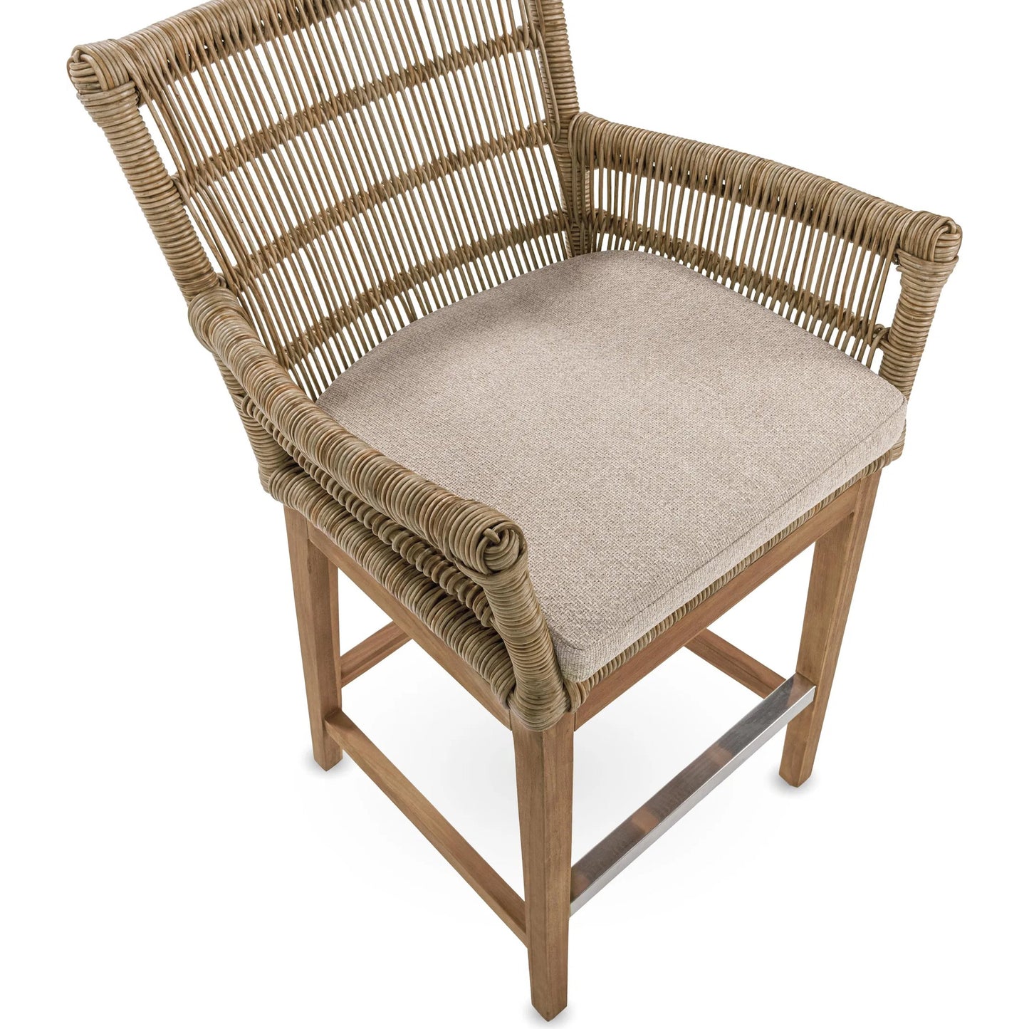 003 SI-2388513 | Additional Silo | Valerie Outdoor Teak Wood Counter Chair by Classic Home in tan. Made from synthetic weave, teak, 100% olefin in a rustic style.