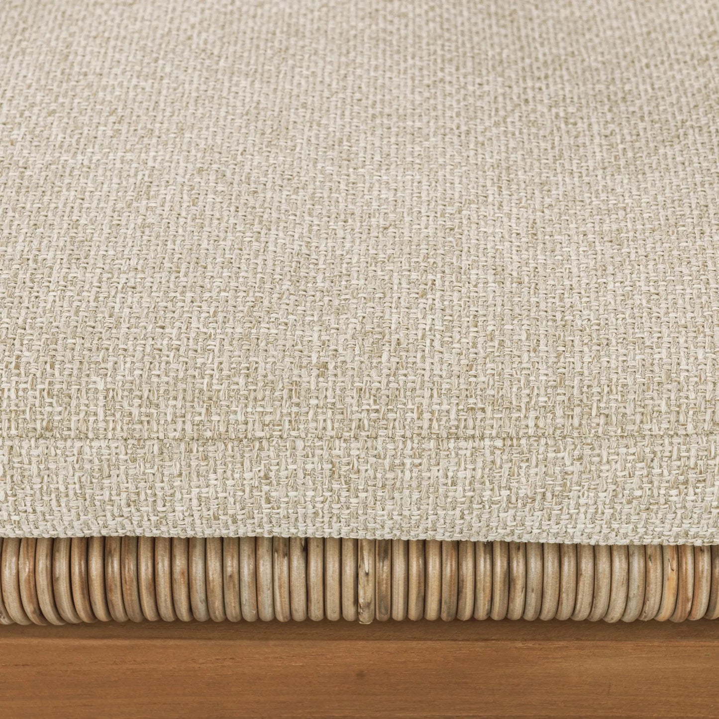 009 SI-2388513 | Closeup | Valerie Outdoor Teak Wood Counter Chair by Classic Home in tan. Made from synthetic weave, teak, 100% olefin in a rustic style.