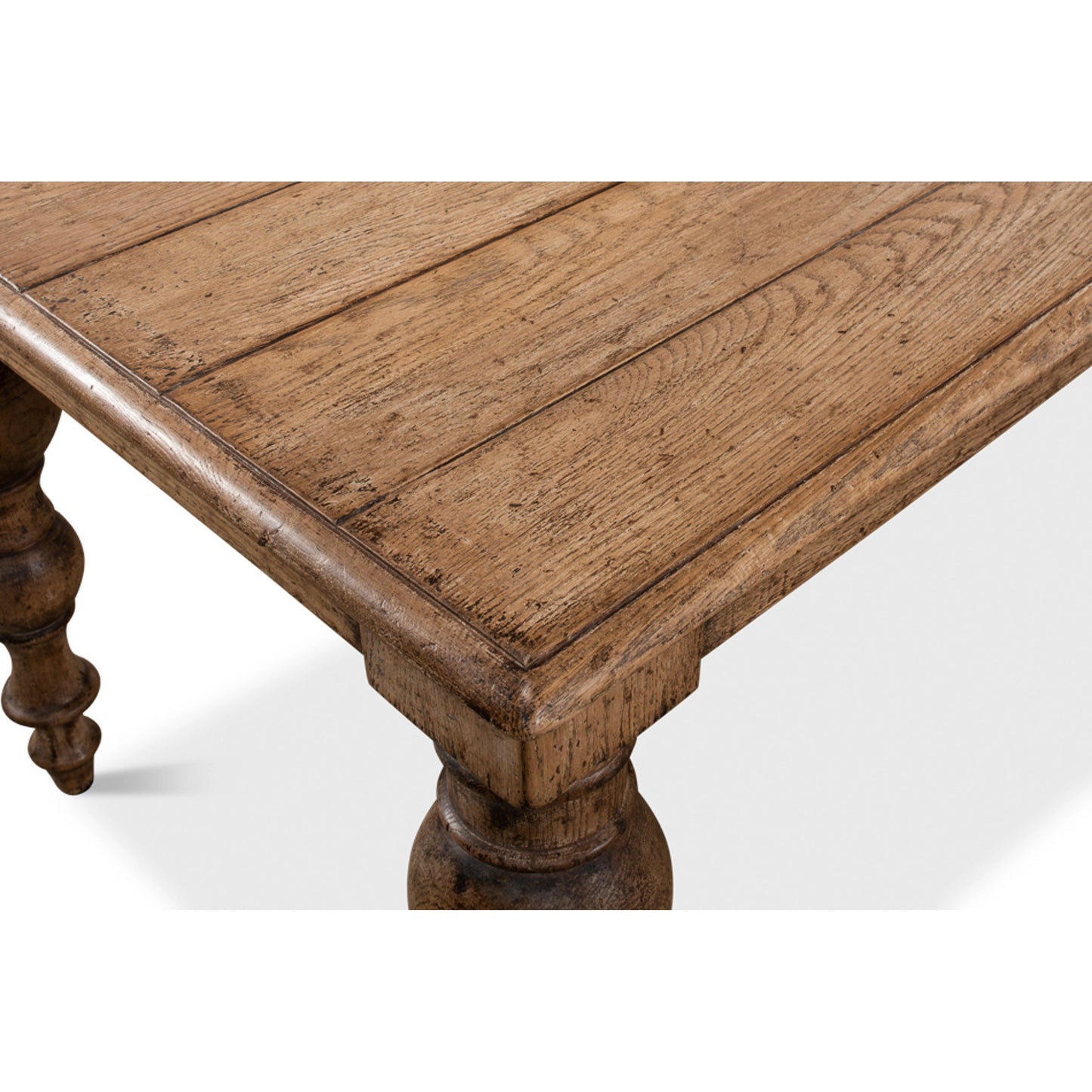 004 SI-1998171 | Closeup | Oak Dining Table by Sarreid Ltd. in light natural. Made from oak in a traditional style.