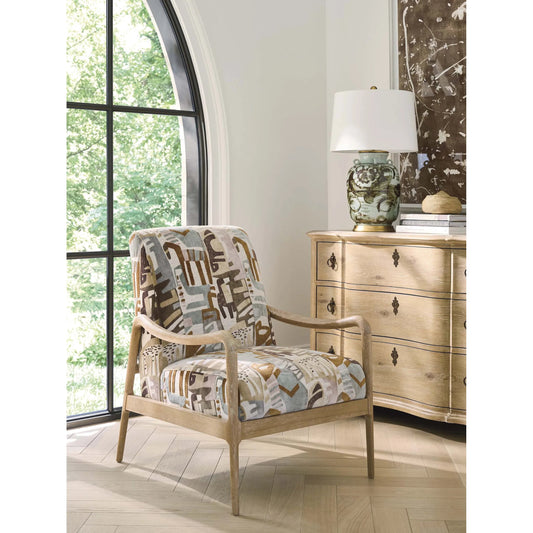Gianna Chair by Barclay Butera in beige and brown. Made from mahogany, fabric in a unique style.