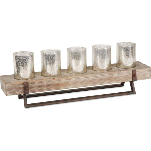 Benk Wood Metal Five Cup Candle Holder by Mercana in beige. Made from unique in a modern style.