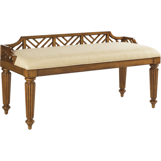 001 SI-2540615 | Primary Silo | Plantain Bed Bench by Tommy Bahama Home in tan and plantation. Made from maple, fabric in a unique style.