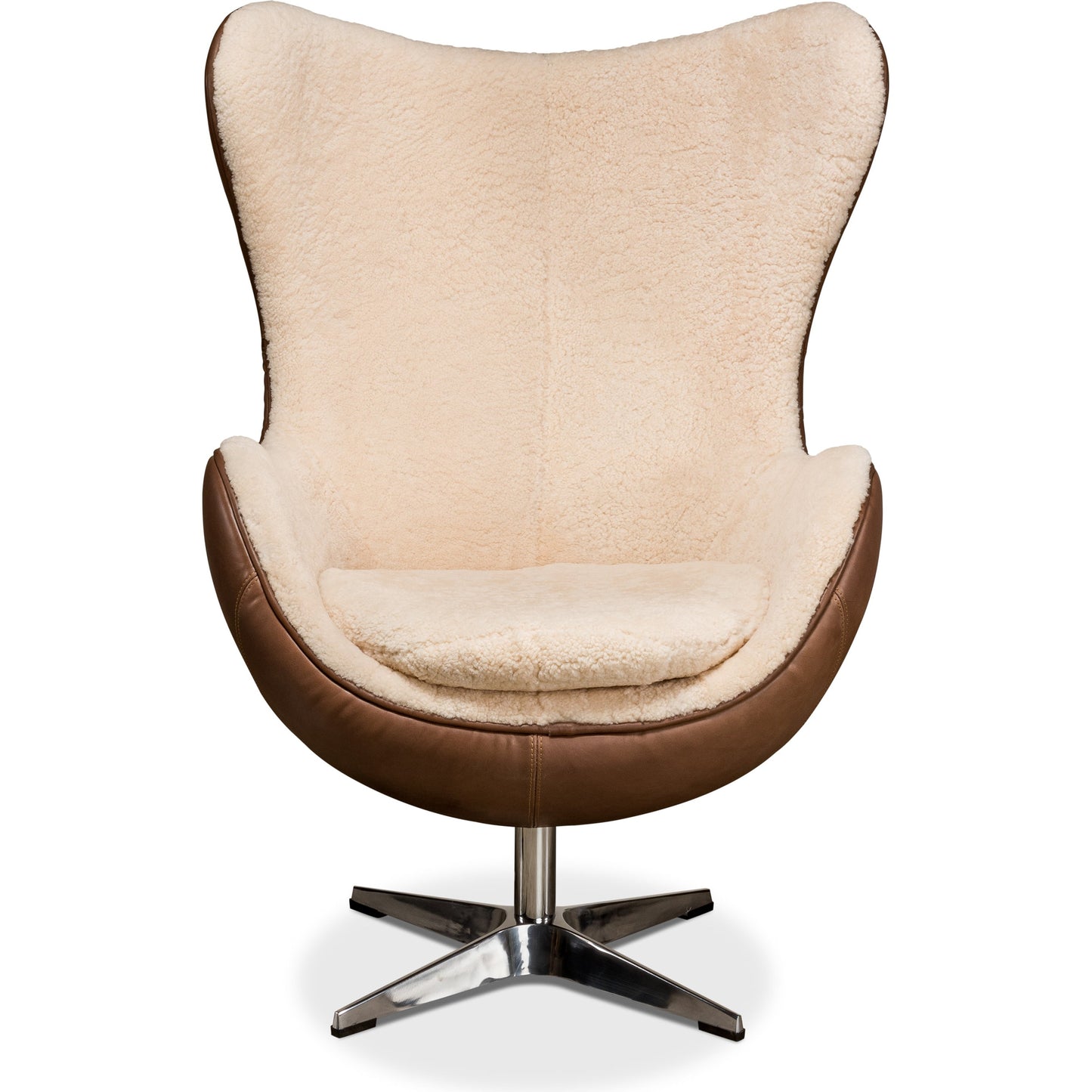 002 SR-857811 | Additional Silo | Jacobean Mid Century Egg Chair by Sarreid Ltd. in brown and cocoa nut brown leather exterior. Made from leather, metal in a modern style.