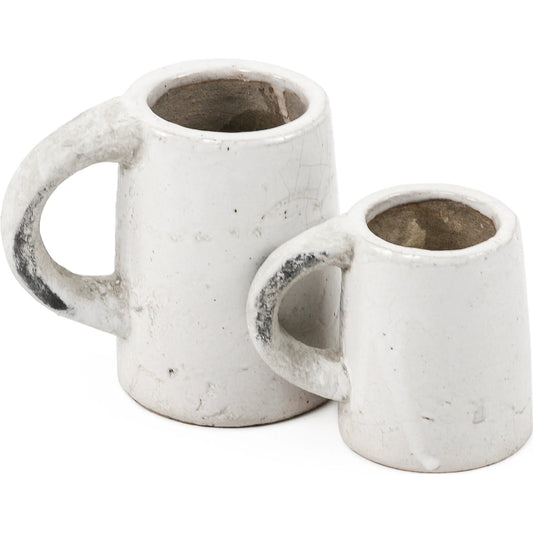 French Country Distressed Pitcher by Zentique in distressed white and stoneware. Made from stoneware in a modern style.
