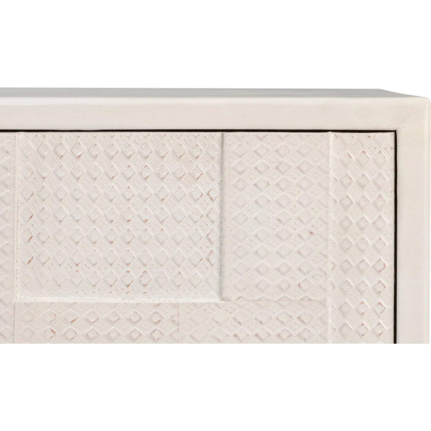 004 SI-2447883 | Additional Silo | Bronzini Credenza by Sarreid Ltd. in white. Made from leather covered mdf, iron base, embossed white leather in a unique style.
