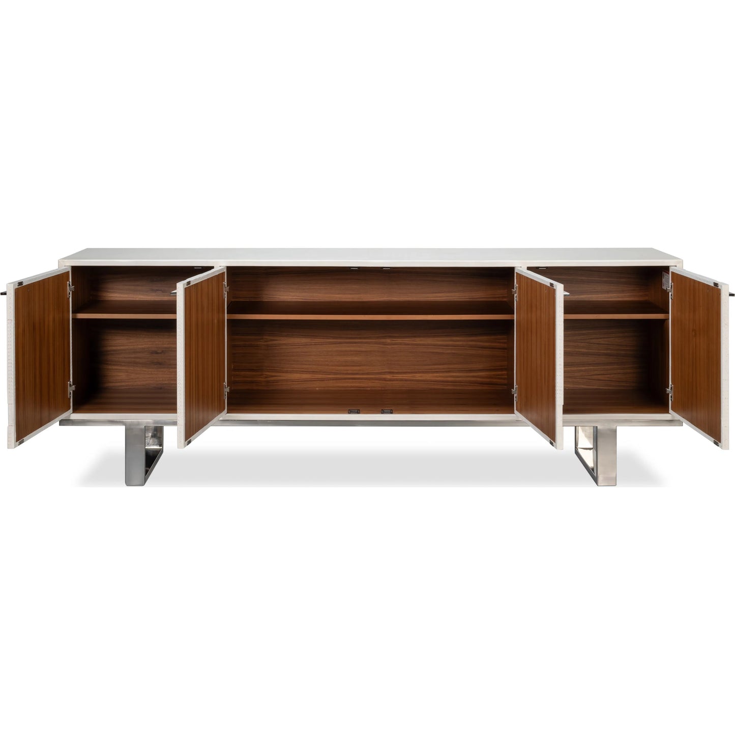 007 SI-2447883 | Additional Silo | Bronzini Credenza by Sarreid Ltd. in white. Made from leather covered mdf, iron base, embossed white leather in a unique style.