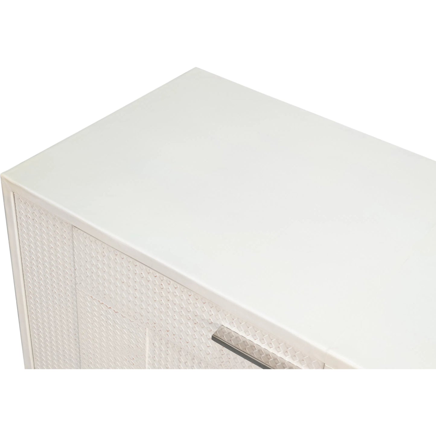 008 SI-2447883 | Additional Silo | Bronzini Credenza by Sarreid Ltd. in white. Made from leather covered mdf, iron base, embossed white leather in a unique style.