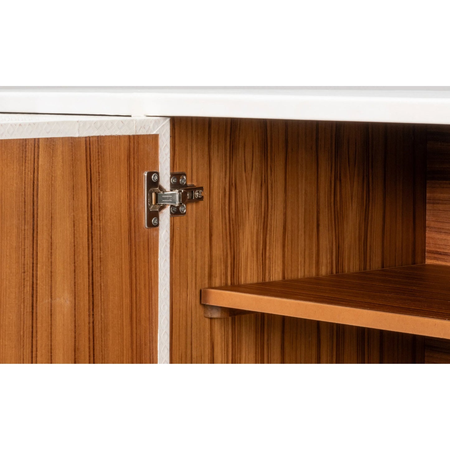 010 SI-2447883 | Additional Silo | Bronzini Credenza by Sarreid Ltd. in white. Made from leather covered mdf, iron base, embossed white leather in a unique style.