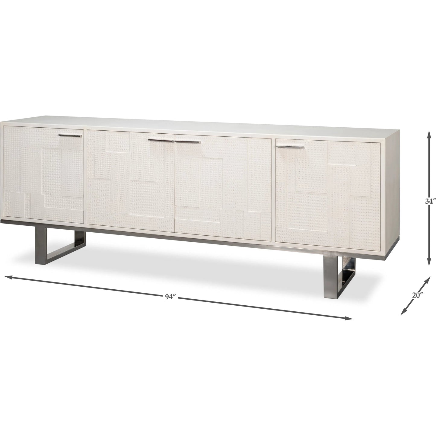 011 SI-2447883 | Unknown | Bronzini Credenza by Sarreid Ltd. in white. Made from leather covered mdf, iron base, embossed white leather in a unique style.