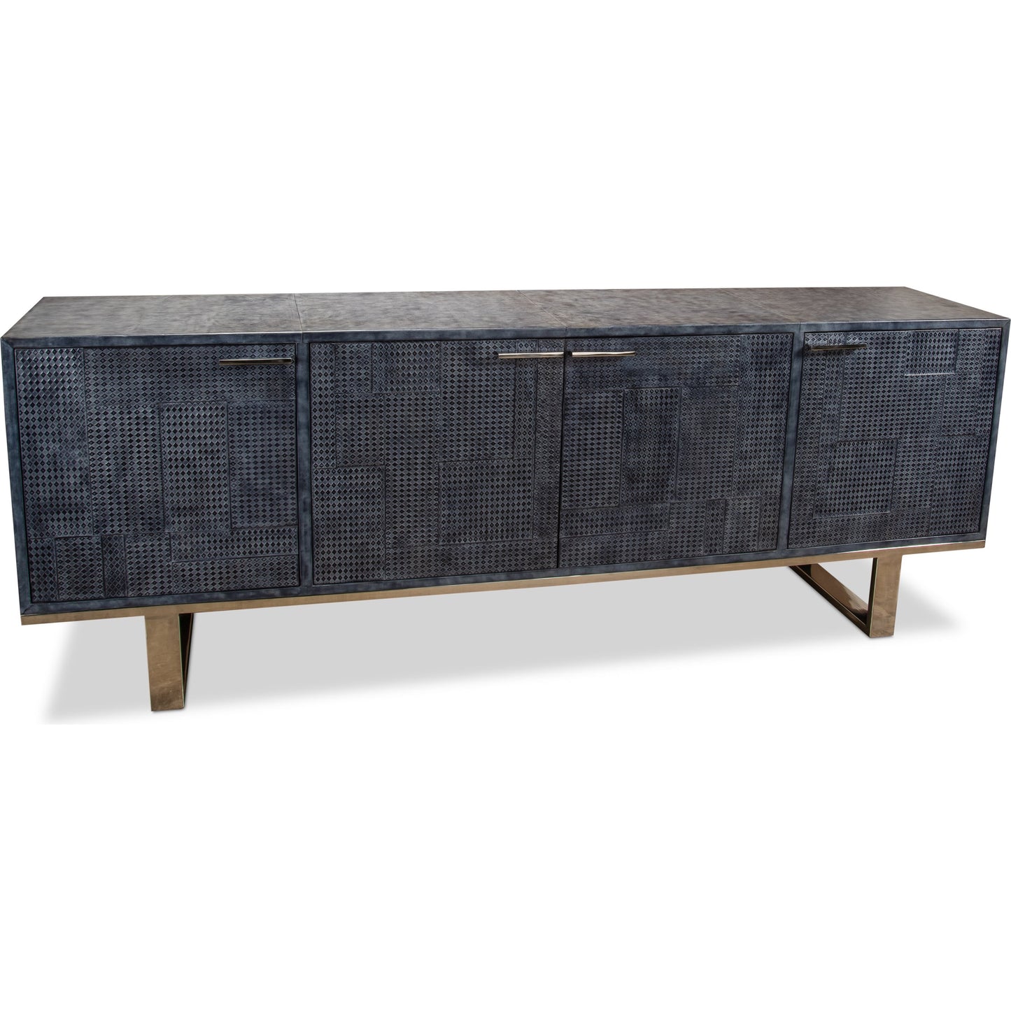 001 SR-857503 | Additional Silo | Bronzini Credenza by Sarreid Ltd. in gray and embossed grey/blue leather. Made from mdf, leather, iron in a modern style.
