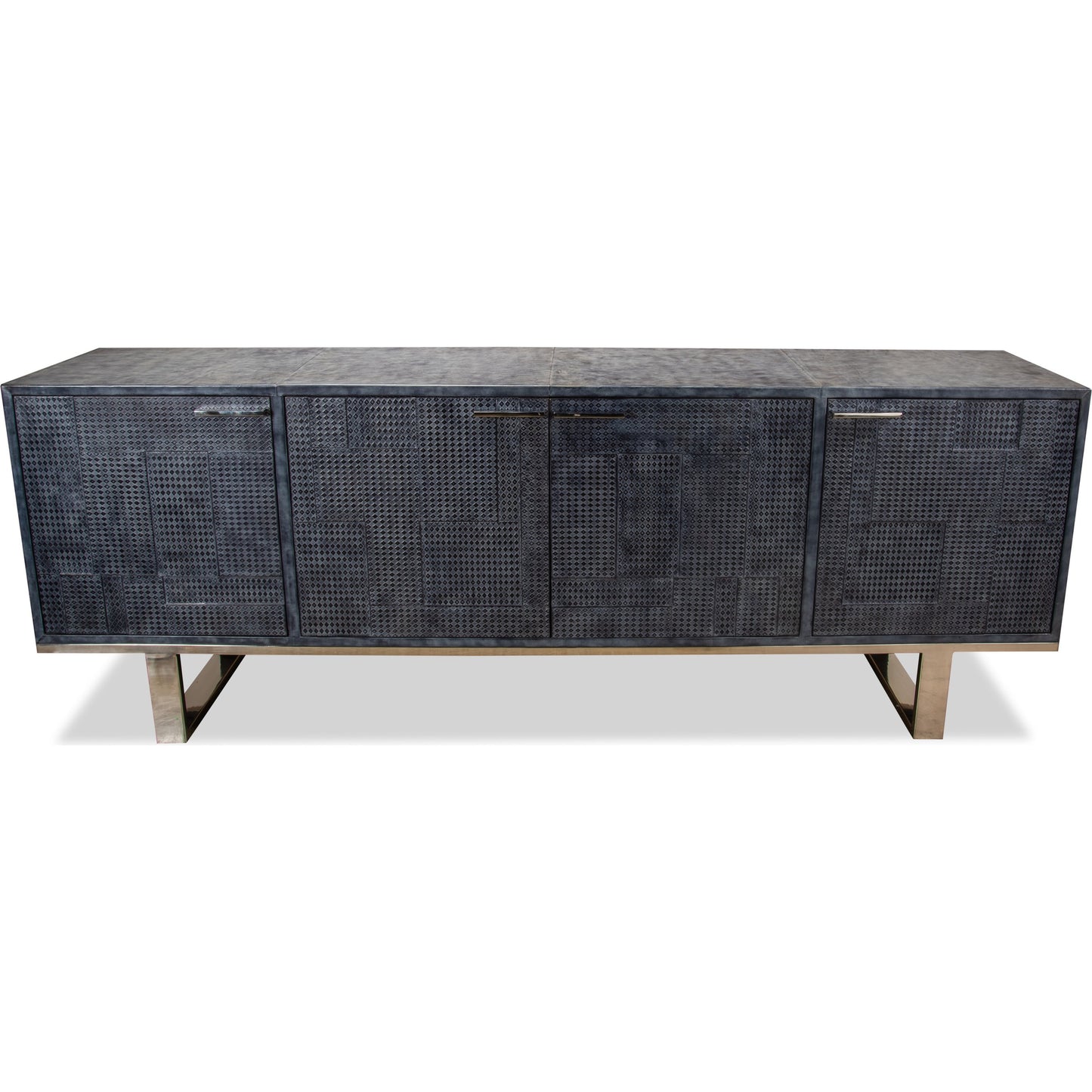 002 SR-857503 | Additional Silo | Bronzini Credenza by Sarreid Ltd. in gray and embossed grey/blue leather. Made from mdf, leather, iron in a modern style.