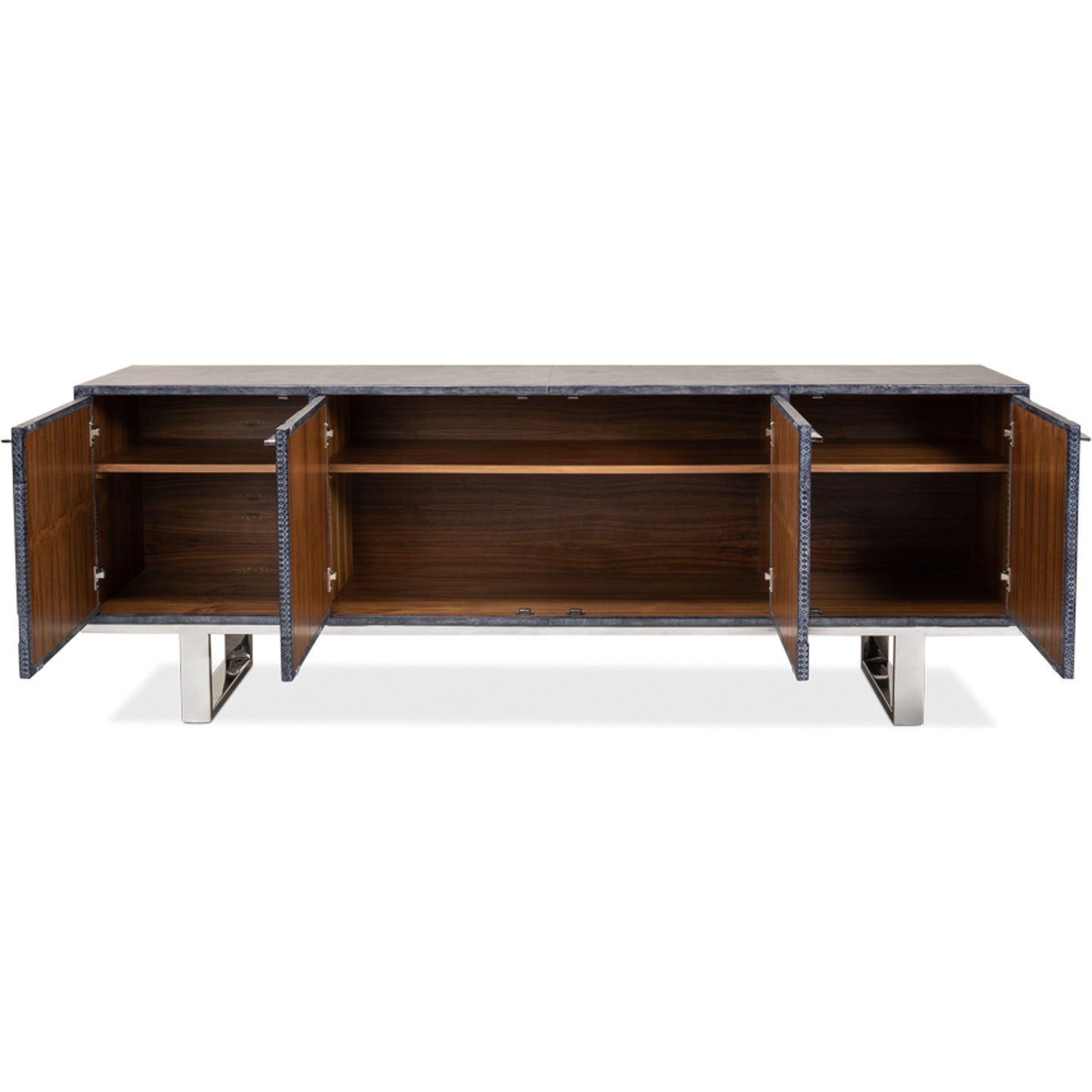 006 SR-857503 | Additional Silo | Bronzini Credenza by Sarreid Ltd. in gray and embossed grey/blue leather. Made from mdf, leather, iron in a modern style.