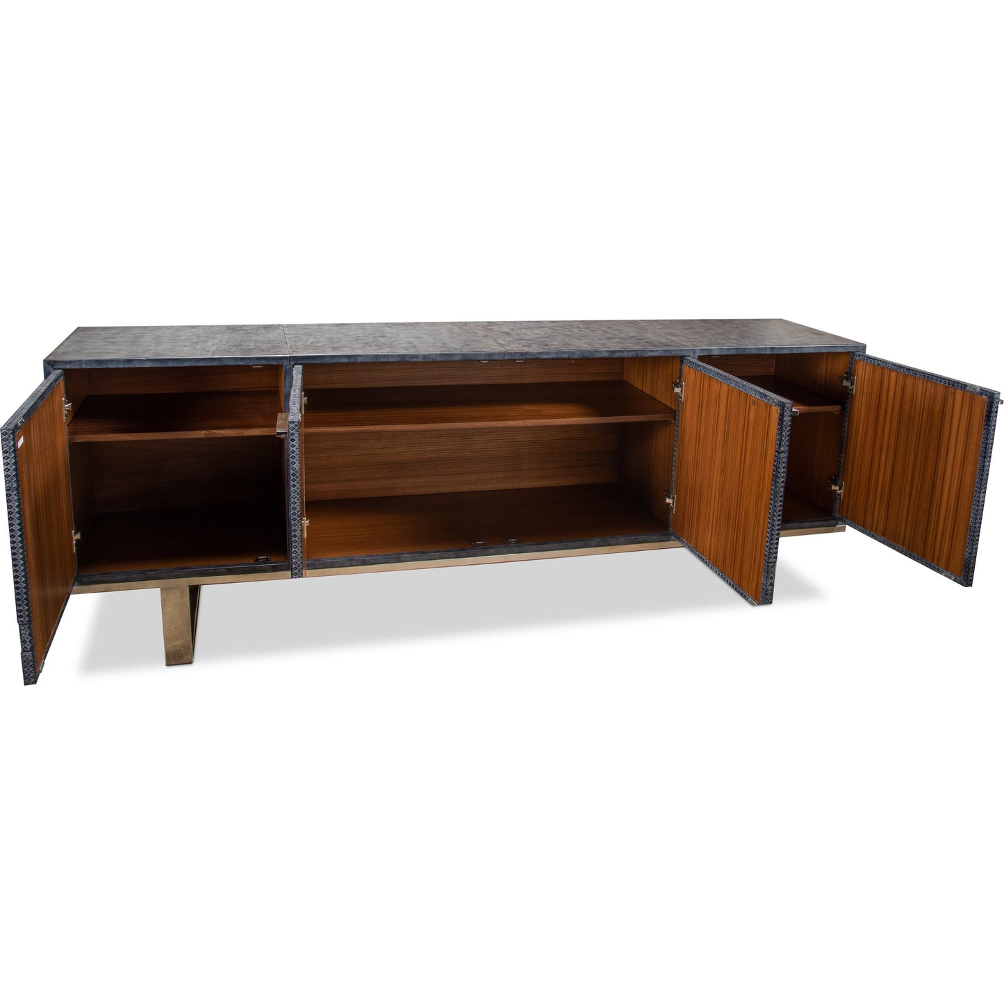 003 SR-857503 | Additional Silo | Bronzini Credenza by Sarreid Ltd. in gray and embossed grey/blue leather. Made from mdf, leather, iron in a modern style.
