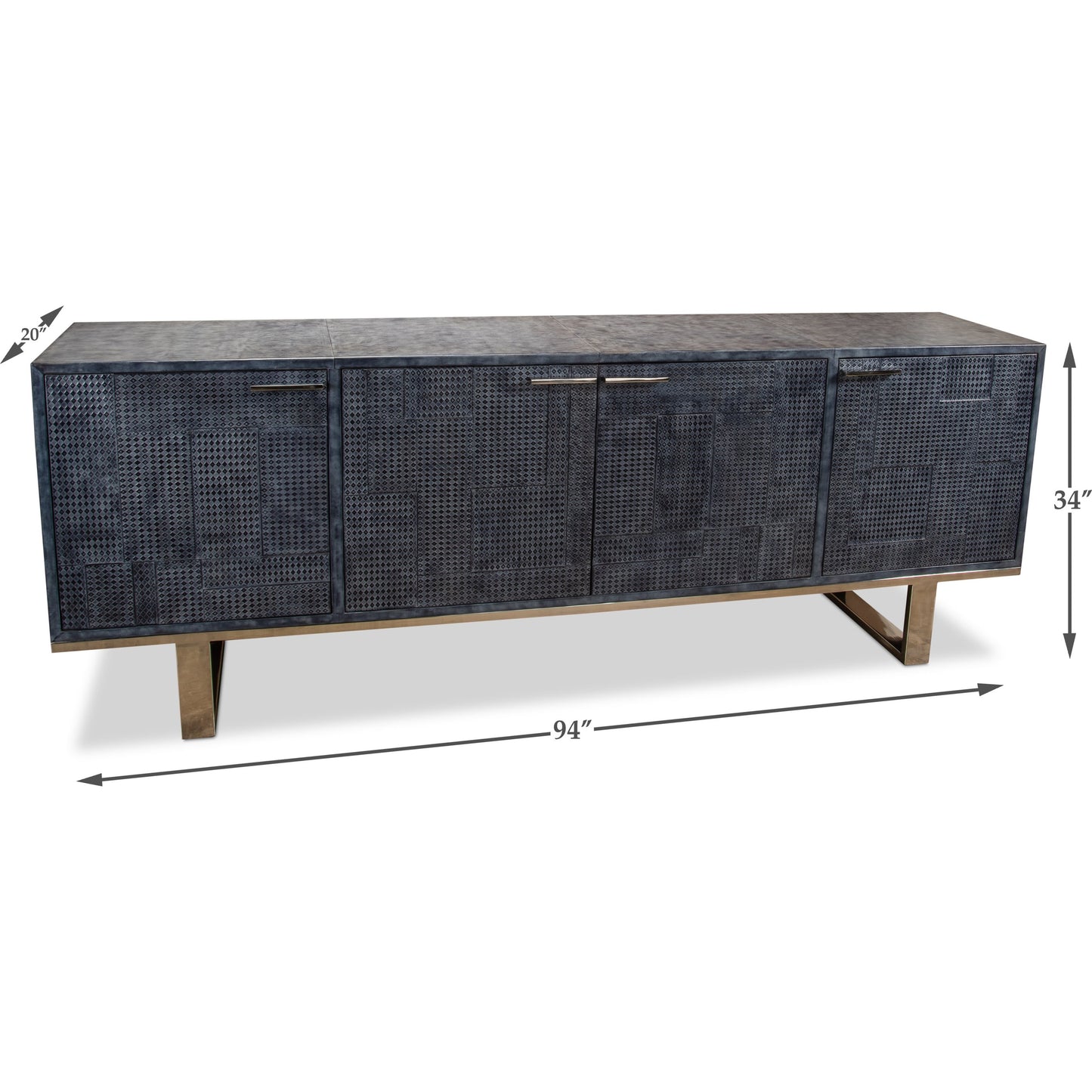 005 SR-857503 | Additional Silo | Bronzini Credenza by Sarreid Ltd. in gray and embossed grey/blue leather. Made from mdf, leather, iron in a modern style.