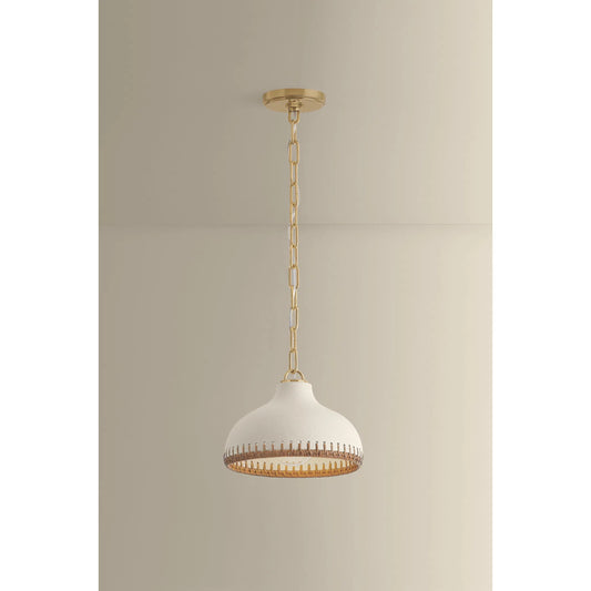 Southfields Pendant by Hudson Valley in aged brass, ceramic cream pebble. Made from ceramic in a unique style.