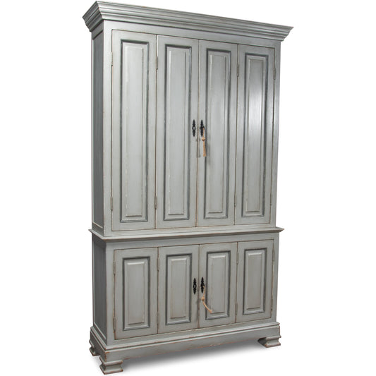French Grey Cupboard by Sarreid Ltd. in gray and french grey finish. Made from solid pine, metal in a cottage & farmhouse style.