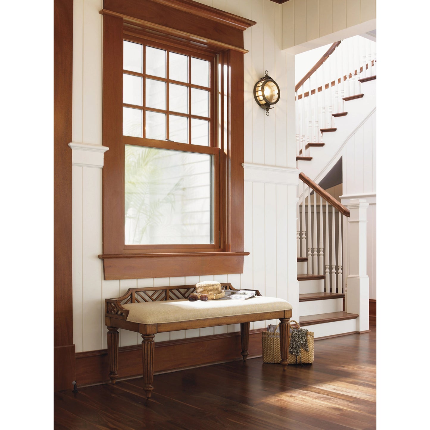 003 SI-2013250 | Lifestyle | Plantain Bed Bench by Tommy Bahama Home in macadamia. Made from unique in a cottage & farmhouse style.