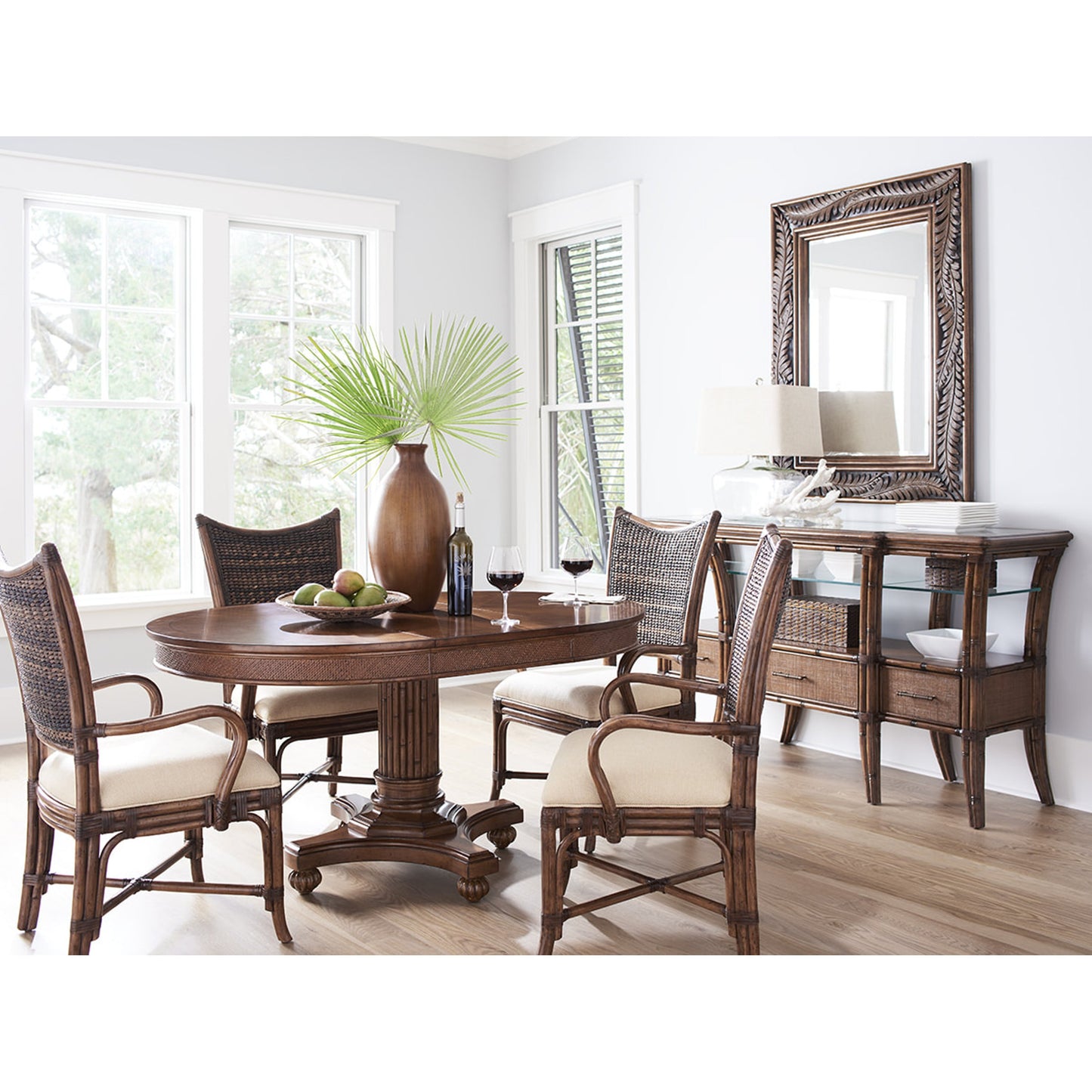 003 SR-836243 | Lifestyle | Mangrove Arm Chair by Tommy Bahama Home in plantation. Made from unique in a coastal style.