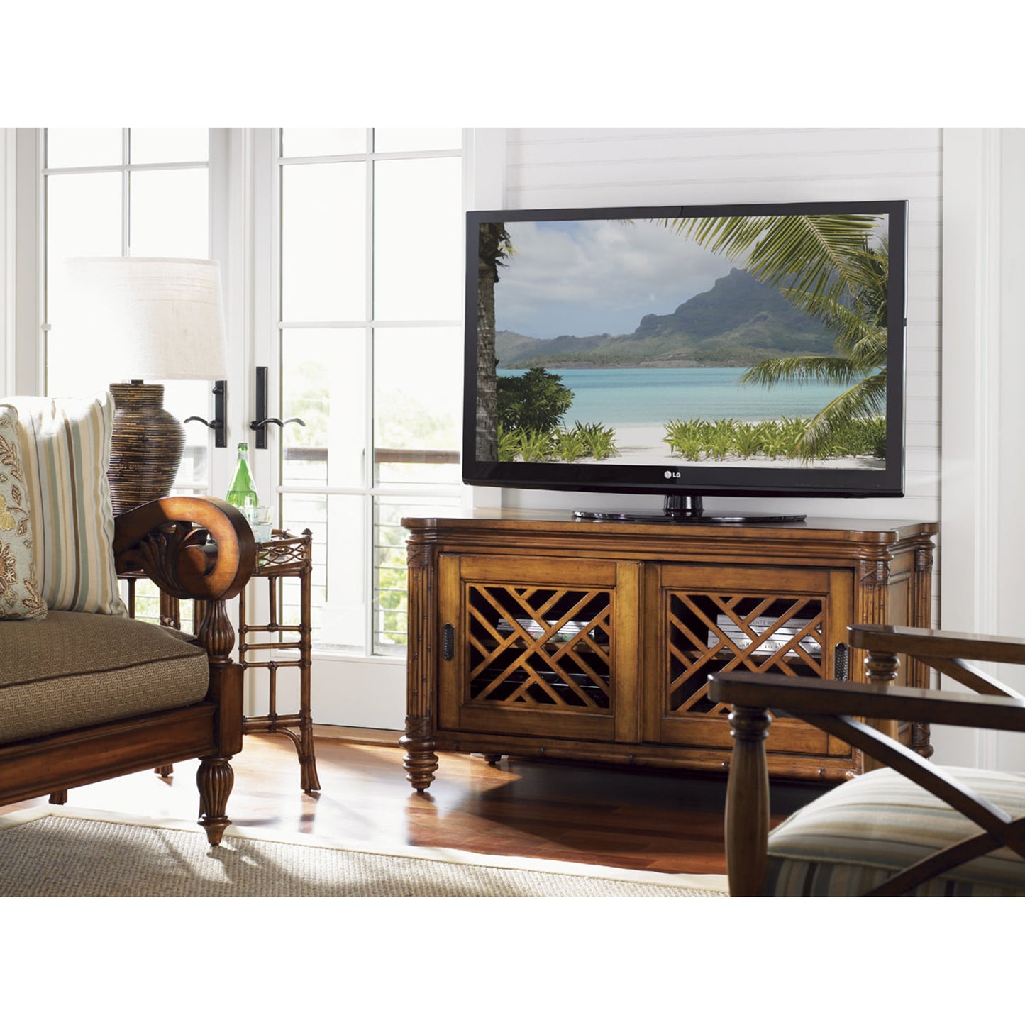002 SR-836123 | Lifestyle | Grand Bank Media Console by Tommy Bahama Home. Made from unique in a coastal style.