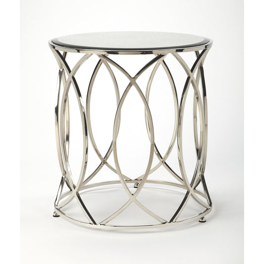 001 S-346191 | Additional Silo | Desiree End Table by Butler Specialty Company in silver and metalworks. Made from stainless steel, mdf, antique mirrored glass with beveled edge in a modern style.