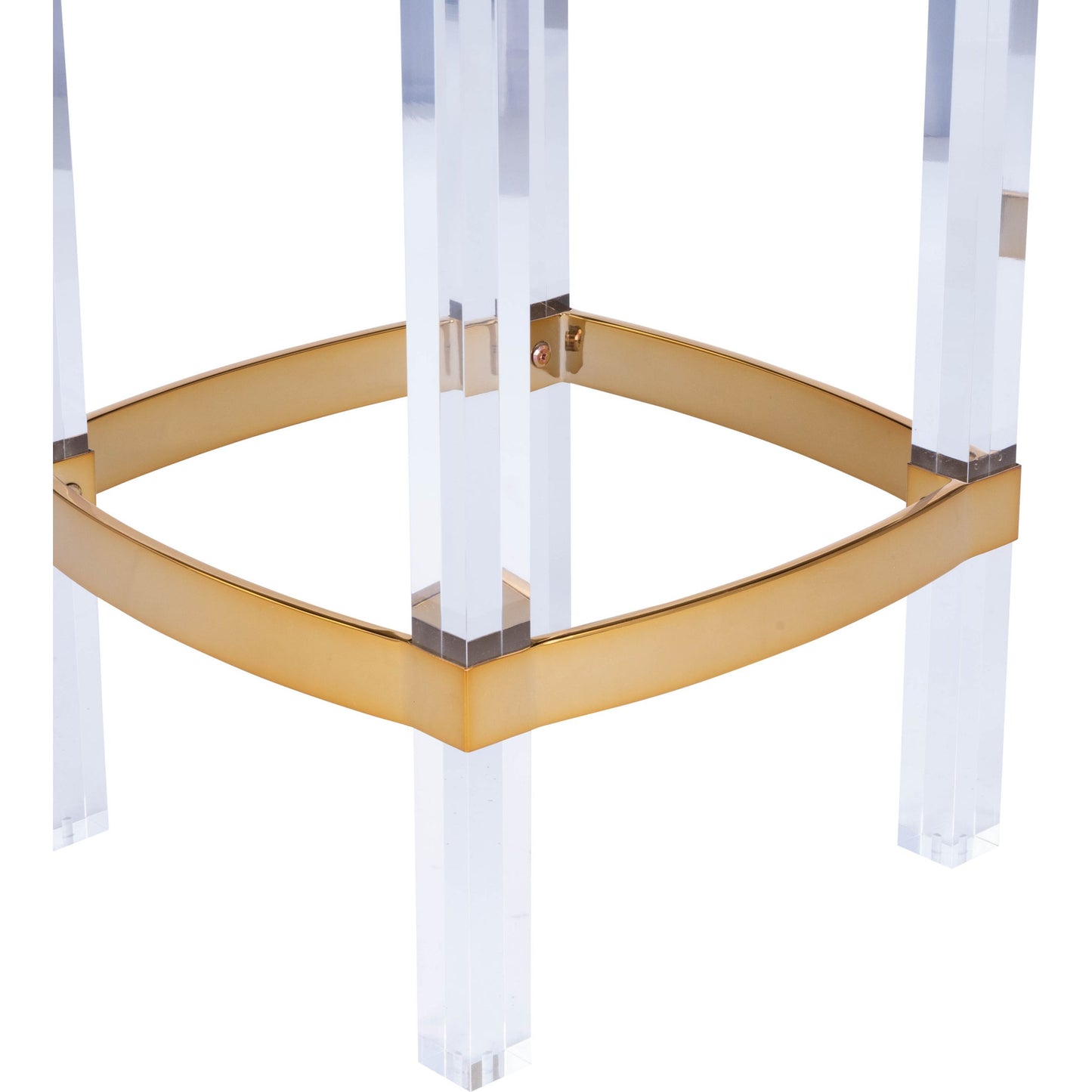 004 SR-770469 | Additional Silo | Jordan Counter Stool by Butler Specialty Company in white and polished gold. Made from stainless steel, high polished gold finish, acrylic, mdf, fabric, faux leather, polyvinyl, polyurethane foam core: seat height, 24" in