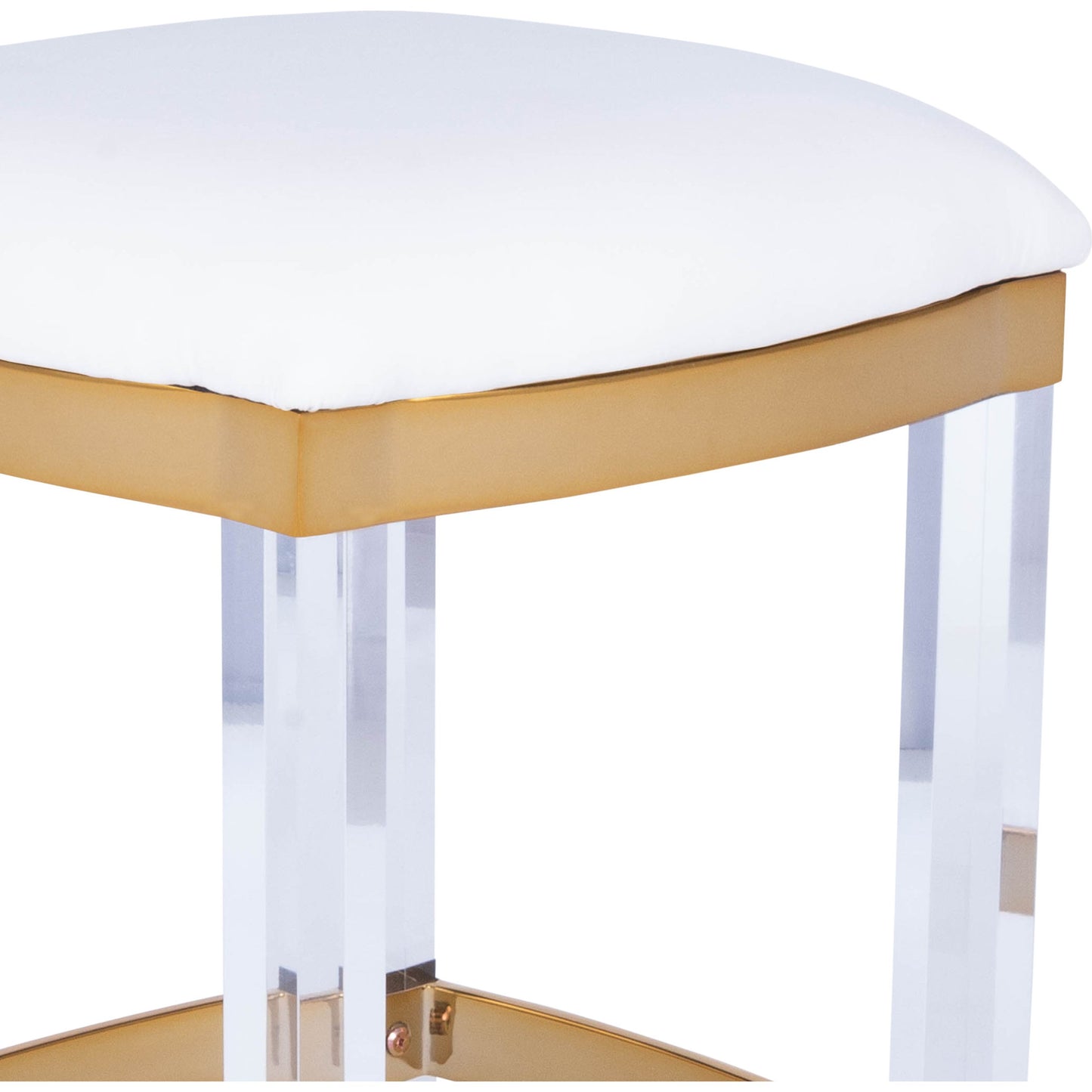 003 SR-770469 | Additional Silo | Jordan Counter Stool by Butler Specialty Company in white and polished gold. Made from stainless steel, high polished gold finish, acrylic, mdf, fabric, faux leather, polyvinyl, polyurethane foam core: seat height, 24" in