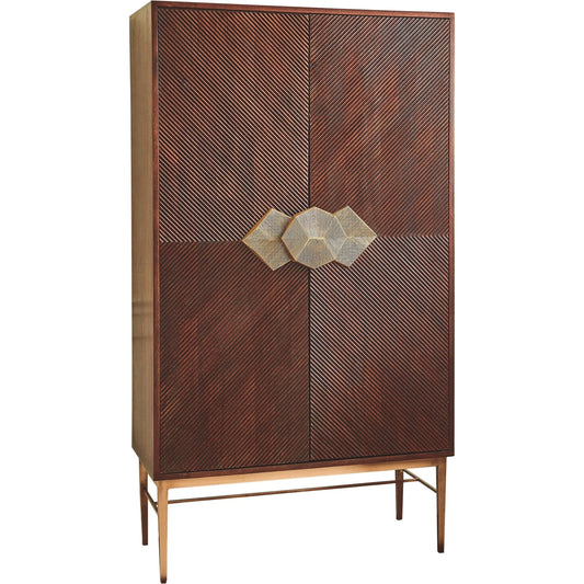Galapagos Bar by Global Views in walnut, antique brass. Made from mango, brass, glass in a transitional style.