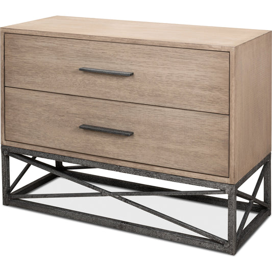 001 SI-1998229 | Primary Silo | Vineyards Two Drawer Chest by Sarreid Ltd. in flaky pine. Made from pine veneer, hand forged iron in a modern style.