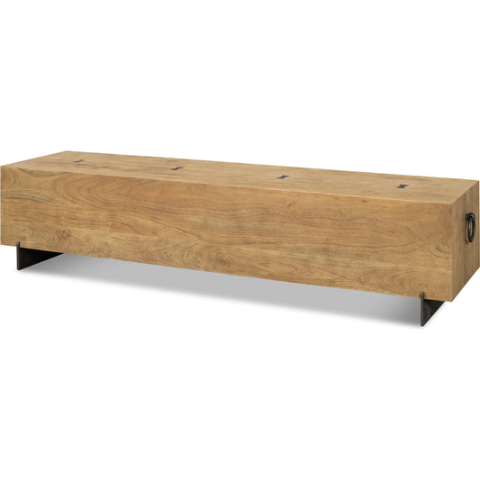 Stuben Bench by Sarreid Ltd. in wheat, gunmetal. Made from acacia wood, iron in a modern style.