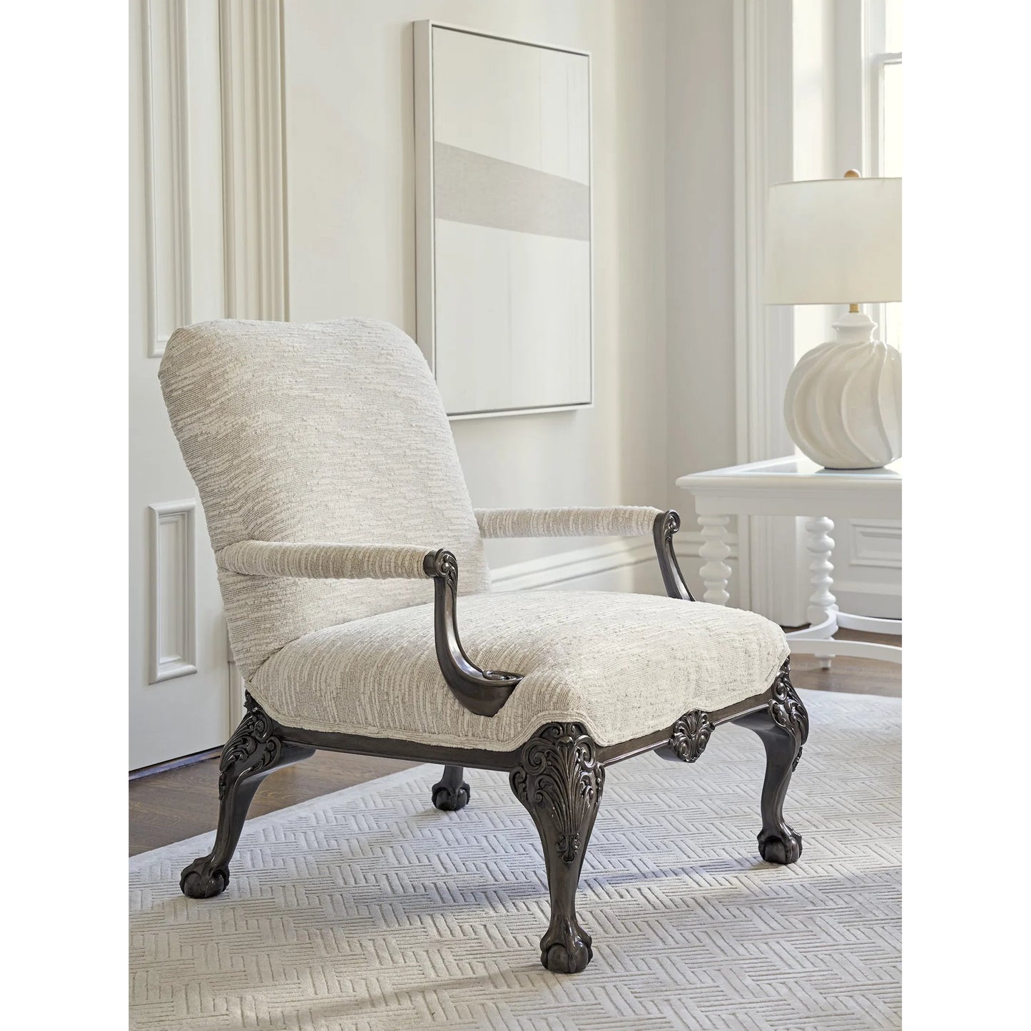 003 SI-2242669 | Lifestyle | Hollis Chair by Barclay Butera in misty gray. Made from unique in a traditional style.