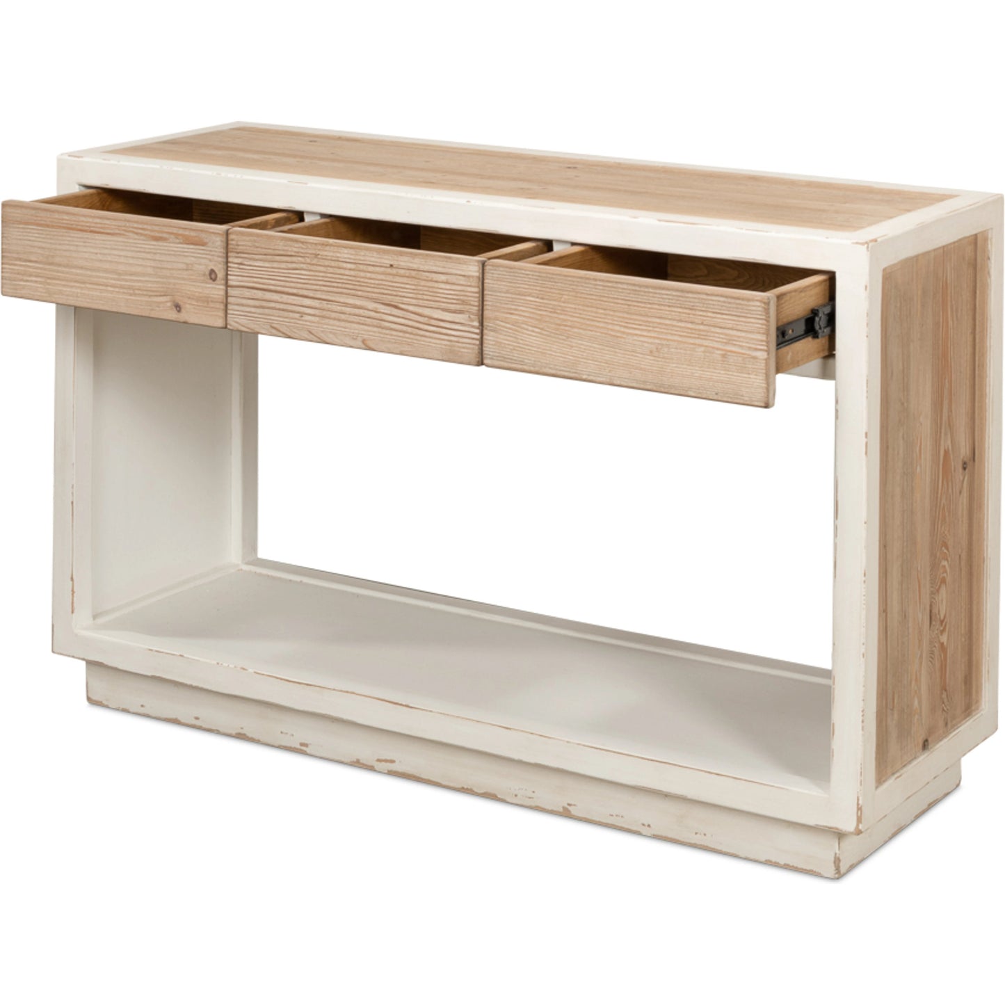 004 SI-1998310 | Additional Silo | Connor Center Drawer Console by Sarreid Ltd. in antique white. Made from reclaimed fir in a modern style.