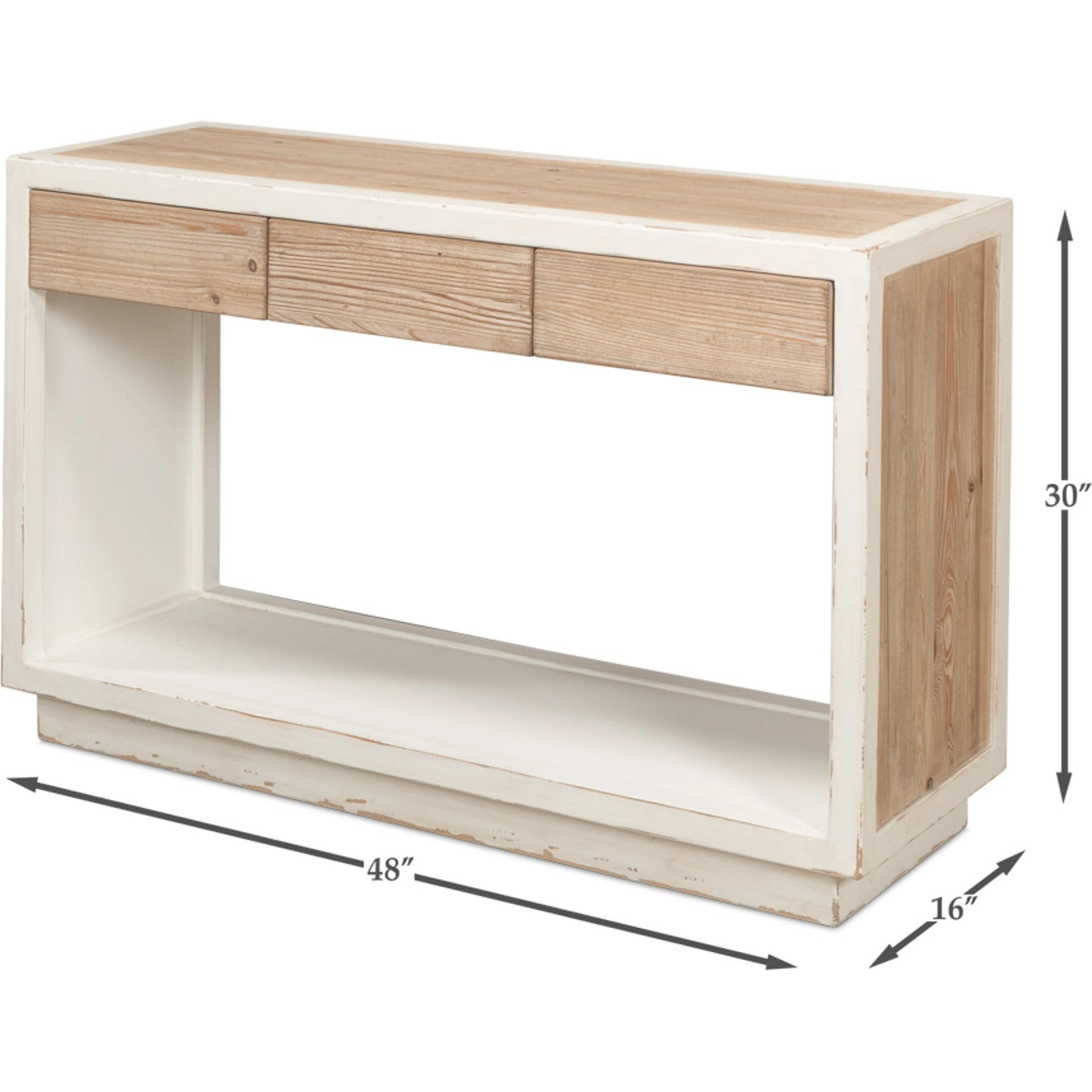 003 SI-1998310 | Additional Silo | Connor Center Drawer Console by Sarreid Ltd. in antique white. Made from reclaimed fir in a modern style.