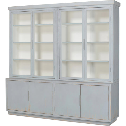 Maldives 4 Door Bookcase by Sarreid Ltd. in eros blue. Made from oak in a modern style.