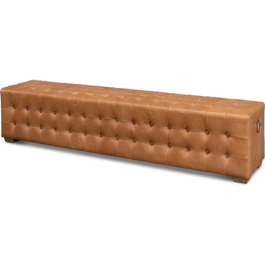 001 SI-1998384 | Primary Silo | Beam Bench Tufted Leather by Sarreid Ltd. in light brown. Made from oak, leather in a transitional style.