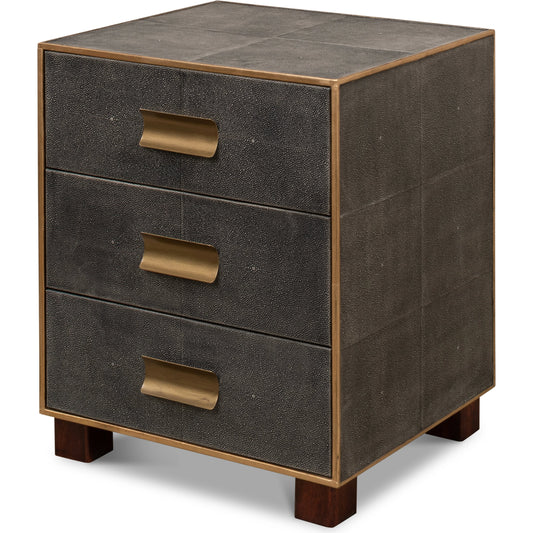 Gideon Shagreen 3 Drawer Side Table by Sarreid Ltd.. Made from wood, leather in a transitional style.