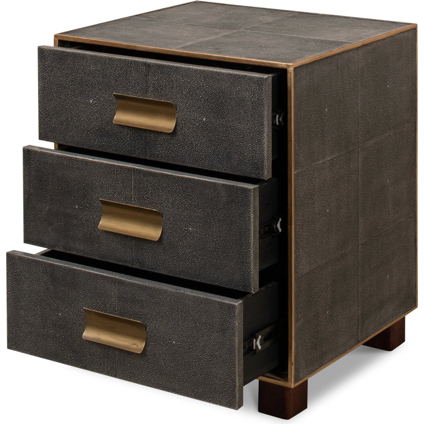 004 SI-1998394 | Additional Silo | Gideon Shagreen 3 Drawer Side Table by Sarreid Ltd.. Made from wood, leather in a transitional style.