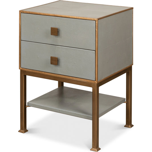 001 SI-1998397 | Primary Silo | Gillian Two Drawer Nightstand by Sarreid Ltd. in storm grey. Made from wood, leather in a modern style.